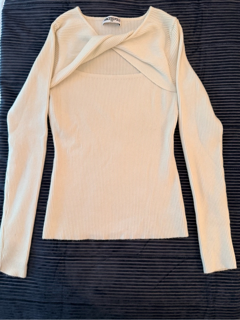 Princess Polly Cream Ribbed Long-Sleeve Knit Top size s/m